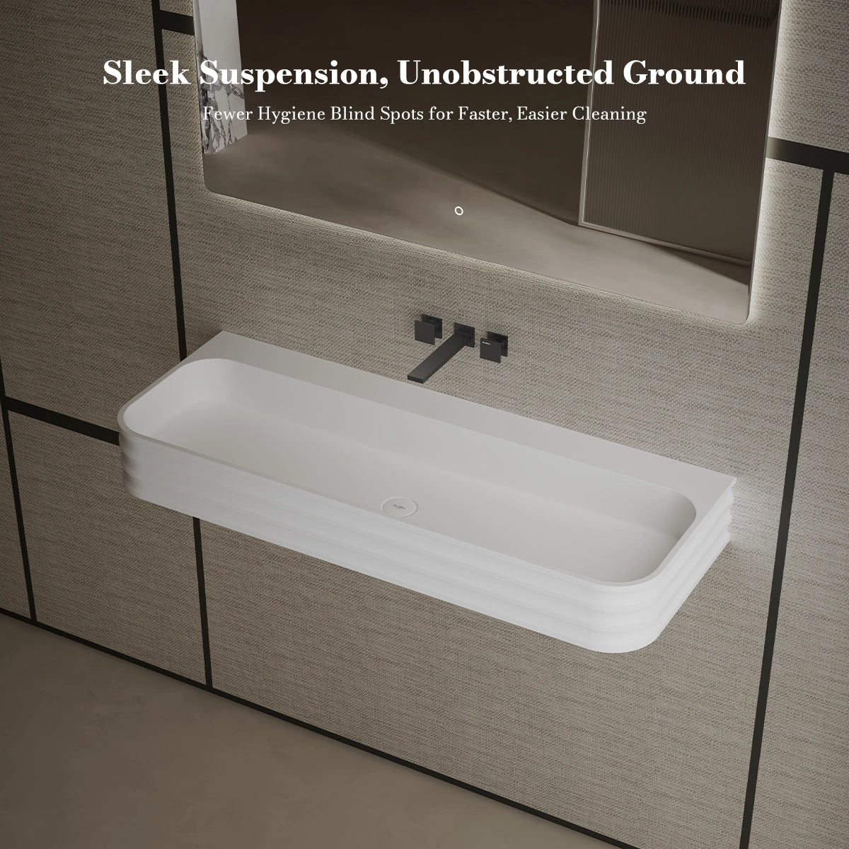 MonBlari MR-G8806-1 White Wall-Mount Solid Surface Basin