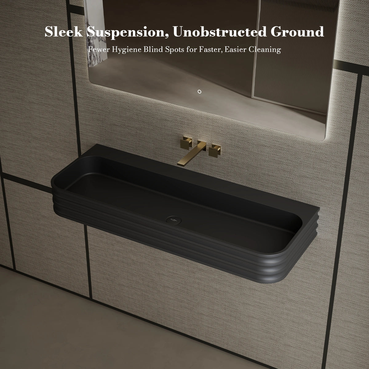 MonBlari MR-G8806-1 Black Wall-Mount Solid Surface Basin