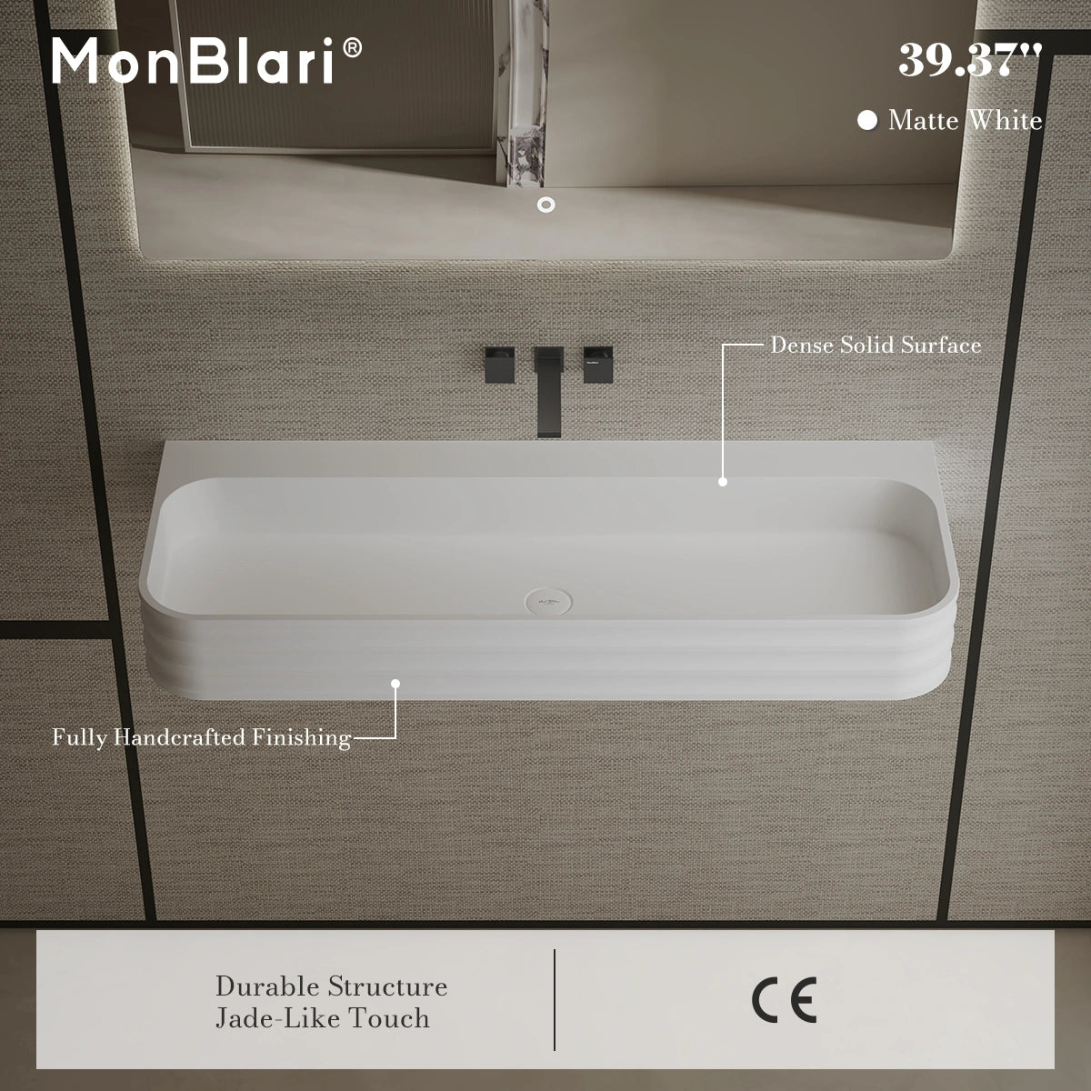 MonBlari MR-G8806-1 White Wall-Mount Solid Surface Basin