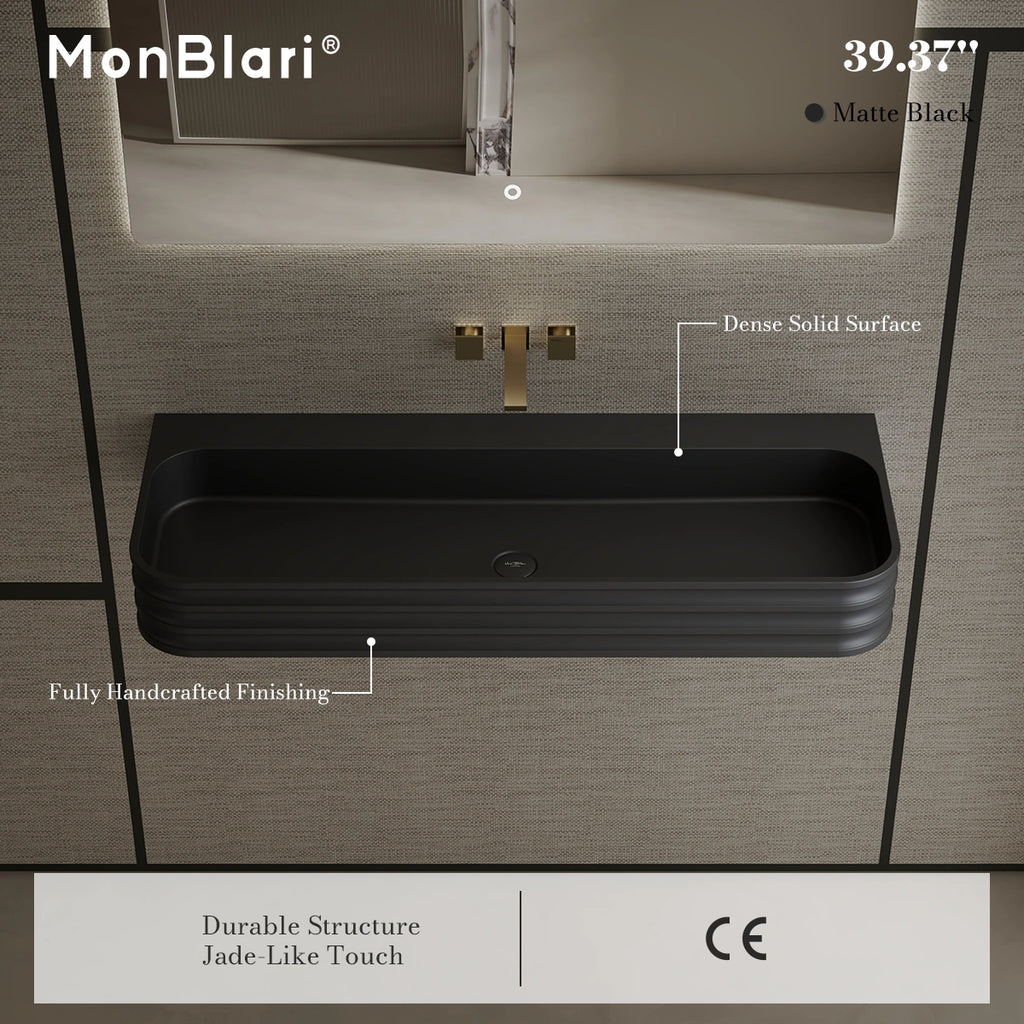 MonBlari MR-G8806-1 Black Wall-Mount Solid Surface Basin