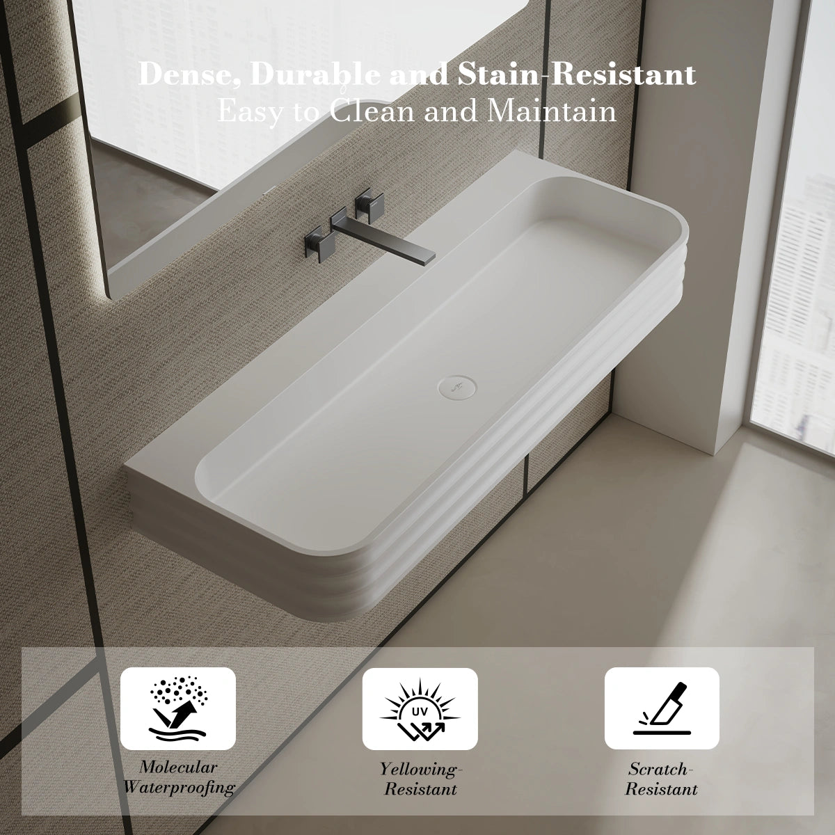 MonBlari MR-G8806-1 White Wall-Mount Solid Surface Basin