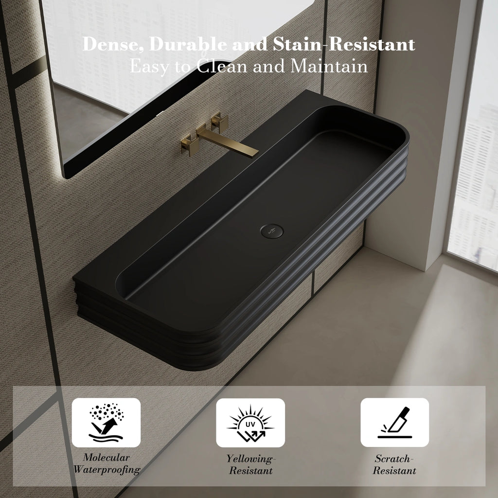 MonBlari MR-G8806-1 Black Wall-Mount Solid Surface Basin