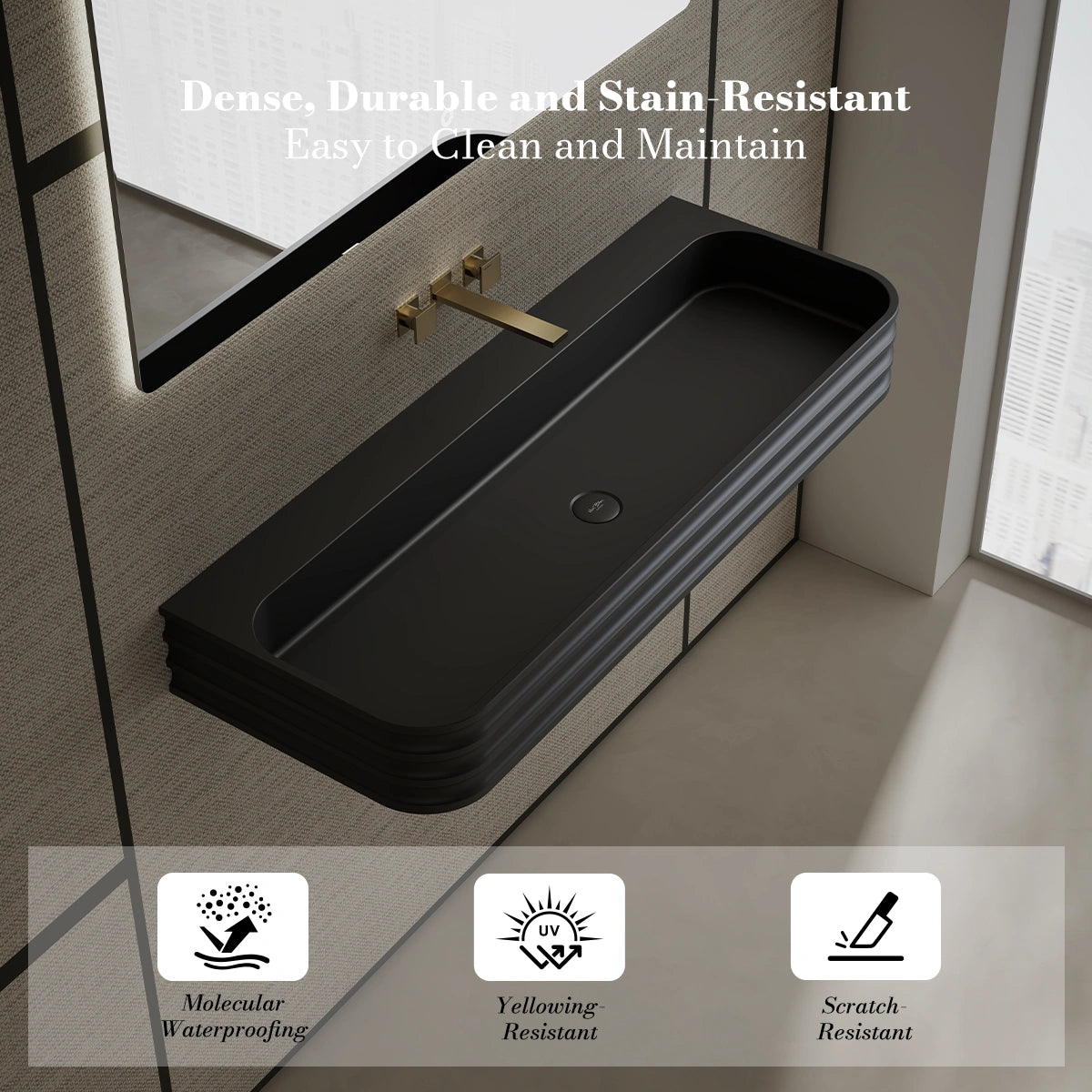 MonBlari MR-G8806-1 Black Wall-Mount Solid Surface Basin