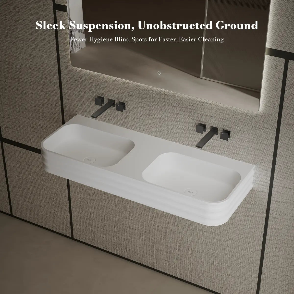 MonBlari MR-G8806-2 Solid Surface Basin Bathroom Double Wall Mount Sink 1200mm