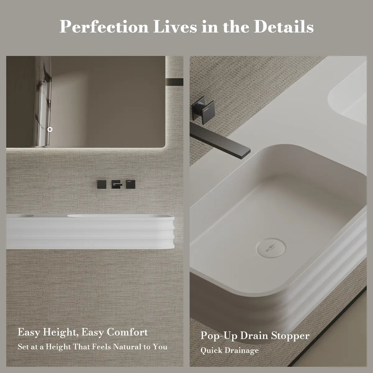 MonBlari MR-G8806-2 Solid Surface Basin Bathroom Double Wall Mount Sink 1200mm