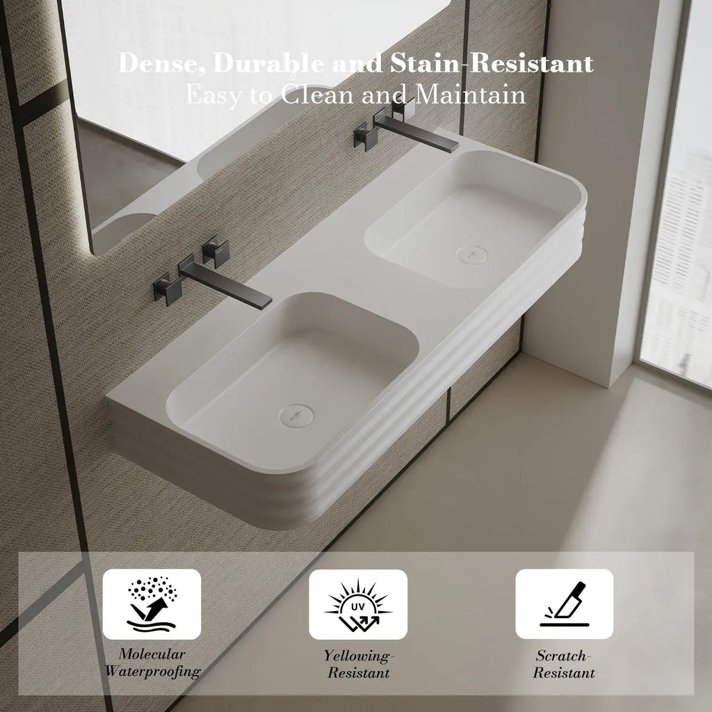 MonBlari MR-G8806-2 Solid Surface Basin Bathroom Double Wall Mount Sink 1200mm