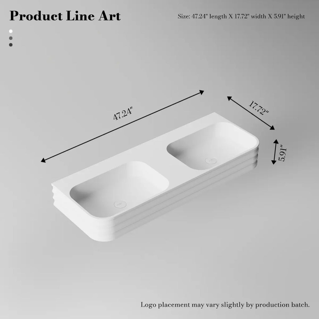 MonBlari MR-G8806-2 Solid Surface Basin Bathroom Double Wall Mount Sink 1200mm