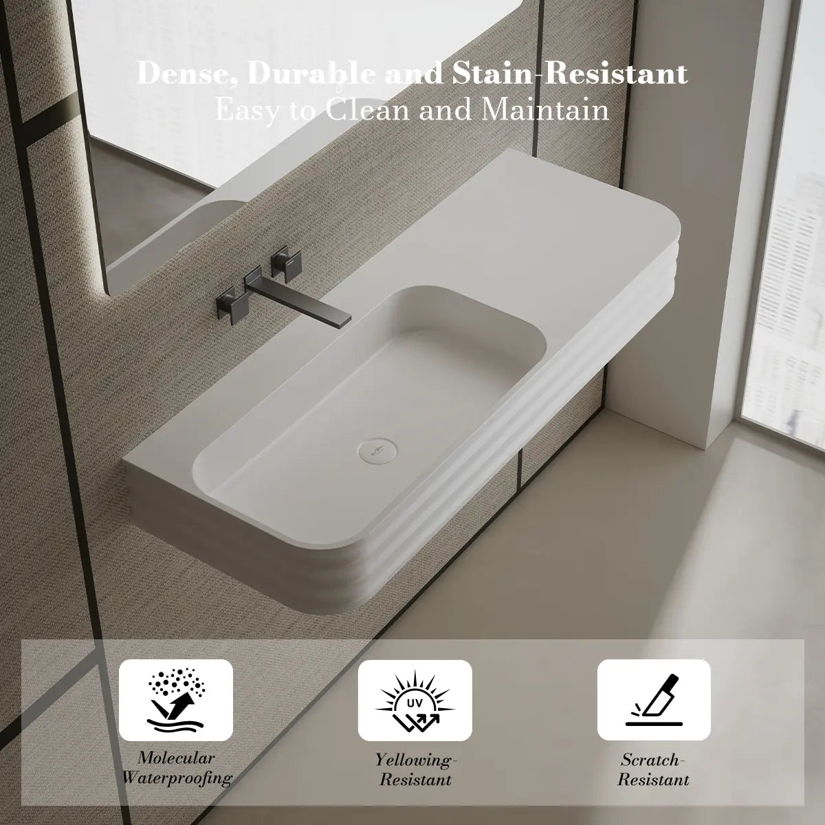 MonBlari MR-G8806-3 Solid Surface Wall-Mounted Basin Bathroom Sink