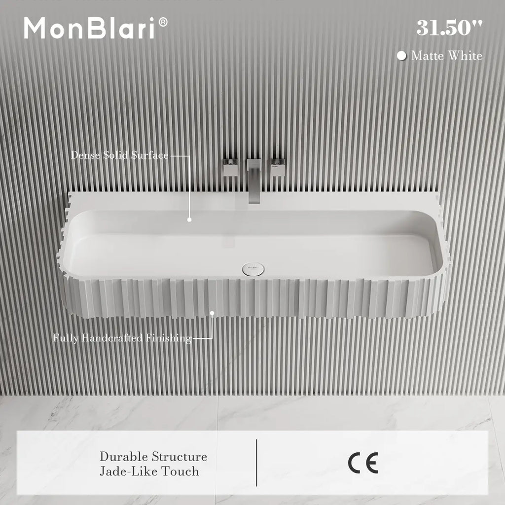 MonBlari MR-G8856-1 Fluted Solid Surface Wall-Mounted Basin