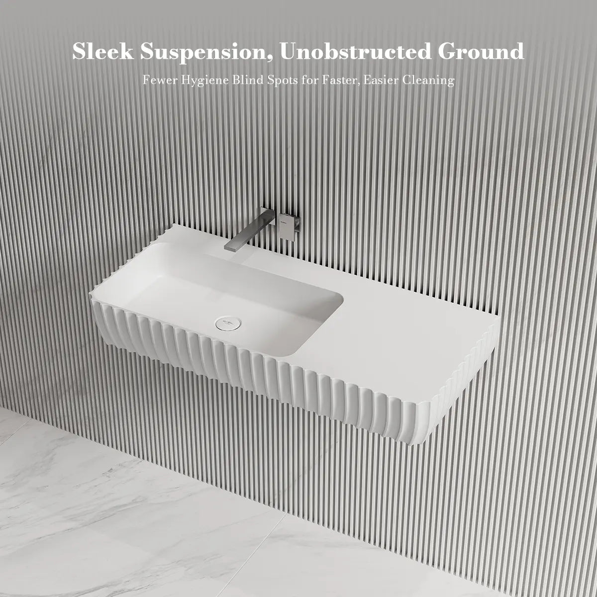 MonBlari MR-G8876-3 Fluted Design Wall-Mounted Basin Bathroom Sink