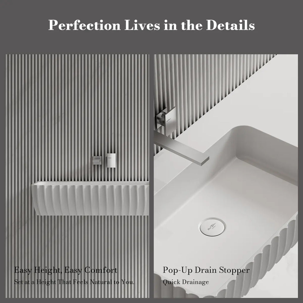MonBlari MR-G8876-3 Fluted Design Wall-Mounted Basin Bathroom Sink
