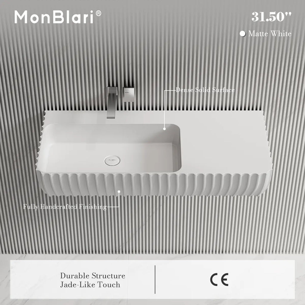 MonBlari MR-G8876-3 Fluted Design Wall-Mounted Basin Bathroom Sink