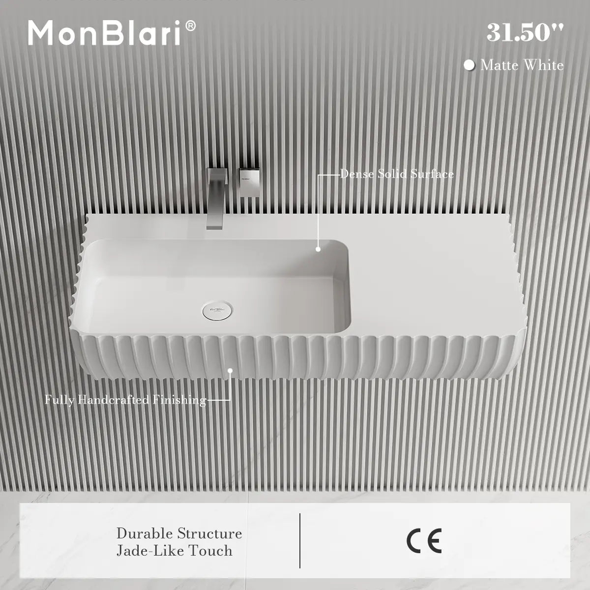 MonBlari MR-G8876-3 Fluted Design Wall-Mounted Basin Bathroom Sink