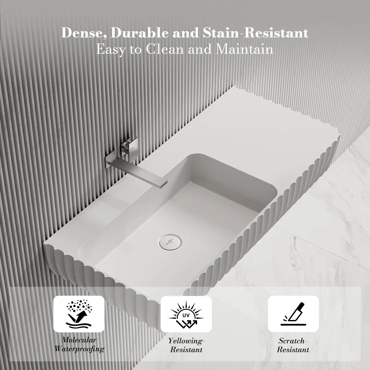 MonBlari MR-G8876-3 Fluted Design Wall-Mounted Basin Bathroom Sink