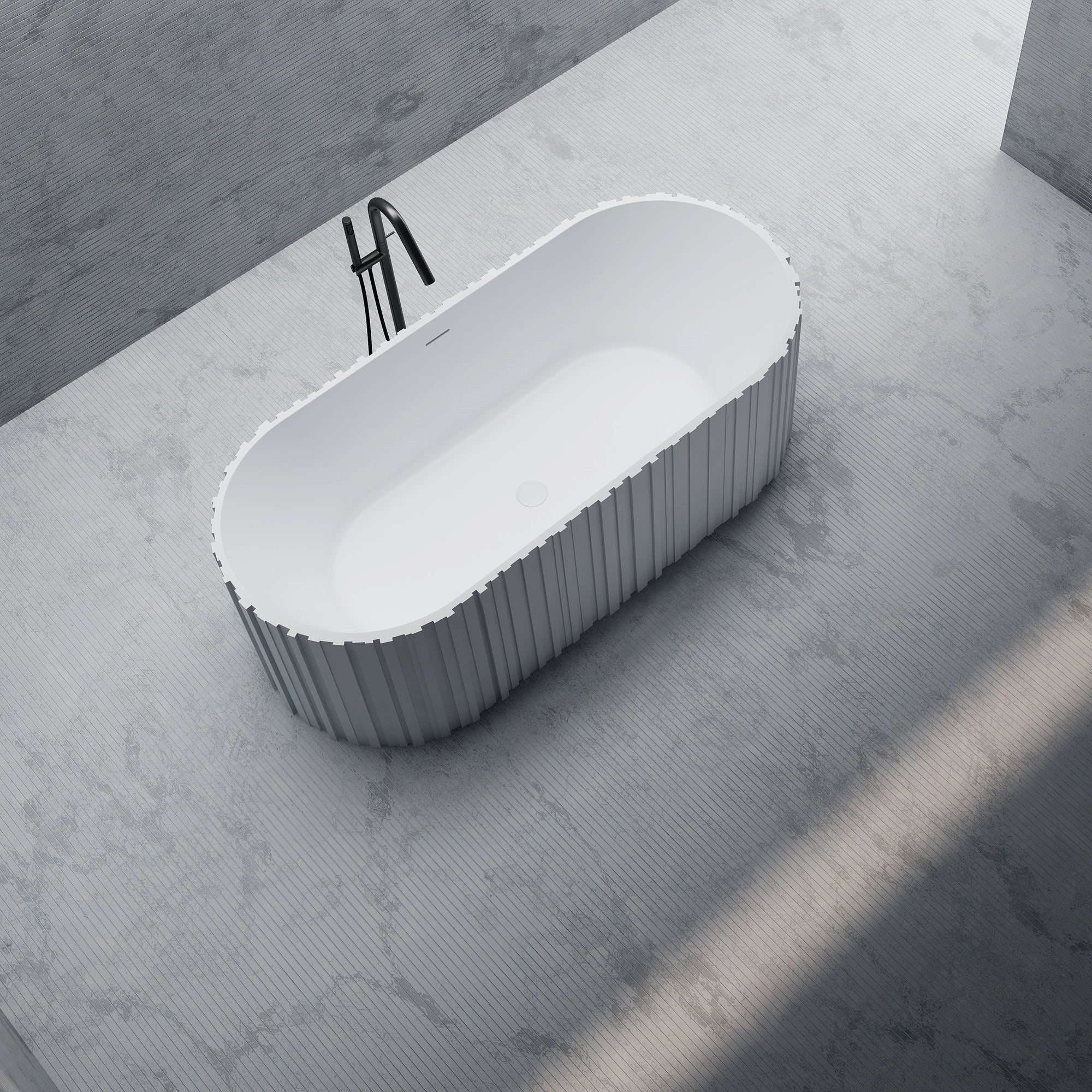 MR88851 Fluted Oval Freestanding Bath | MonBlari Side Top View Close-up