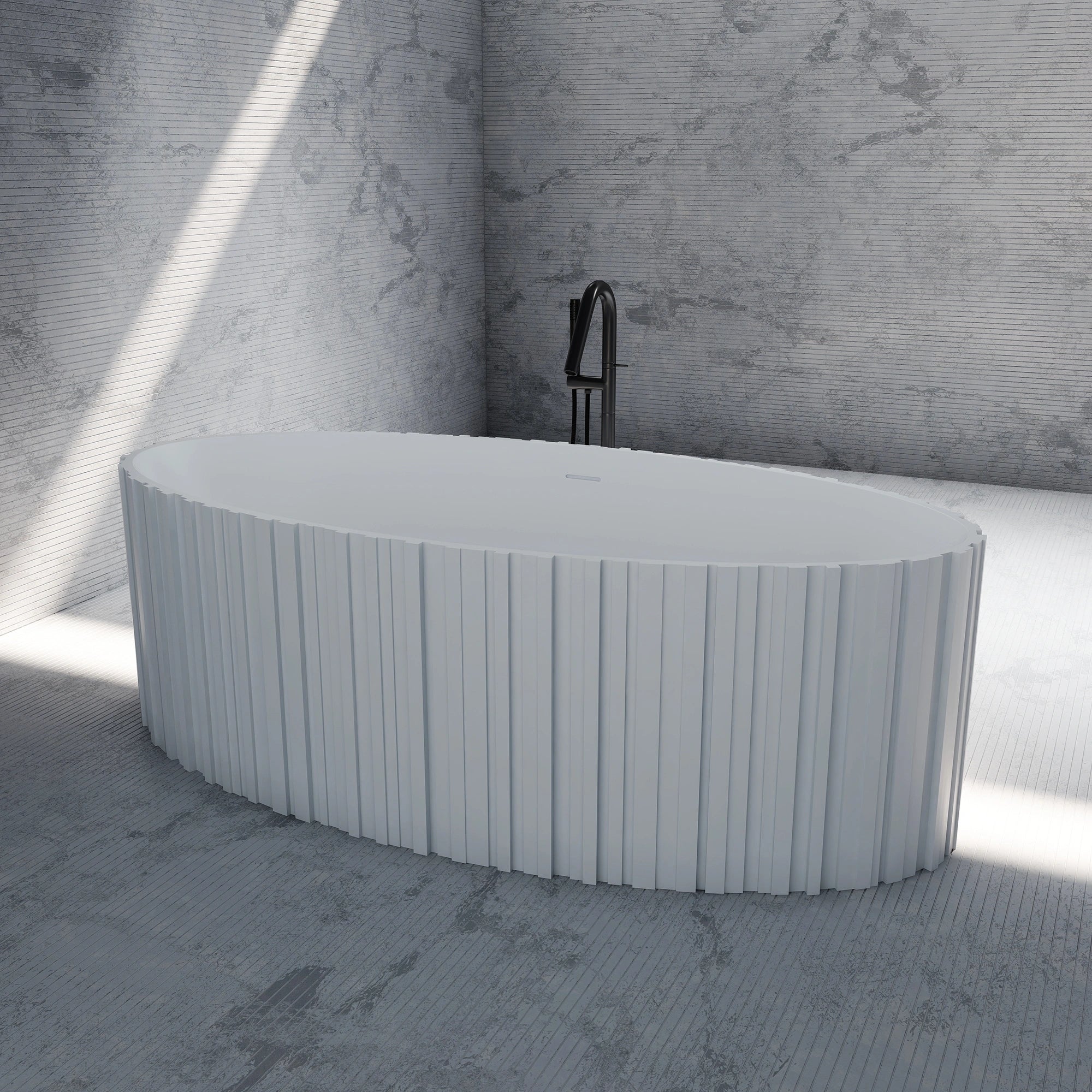 MR88857 Fluted Long Oval Freestanding Bath | MonBlari Diagonal View Close-up