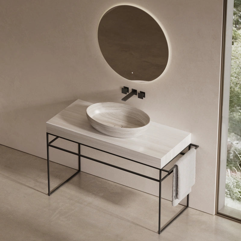 MonBlari White Wood Marble Console Washbasin with Towel Rail