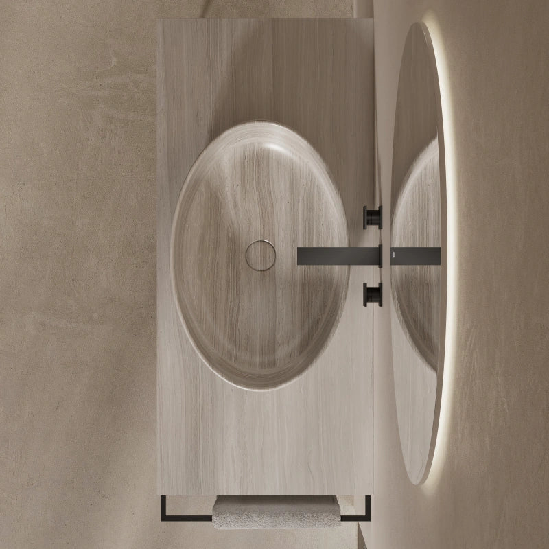 MonBlari White Wood Marble Console Washbasin with Towel Rail