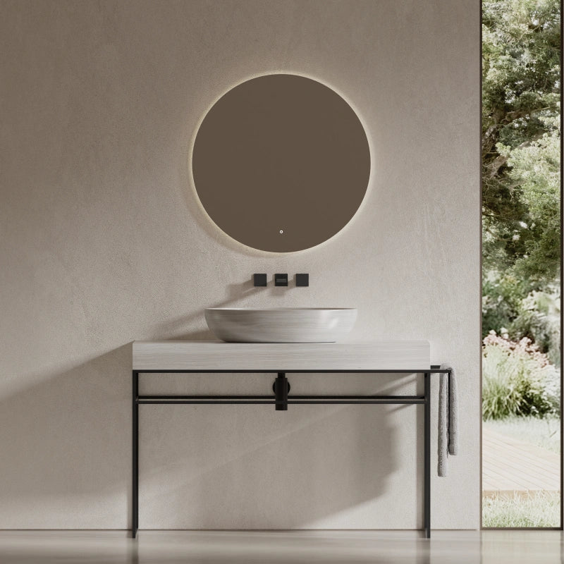 MonBlari White Wood Marble Console Washbasin with Towel Rail
