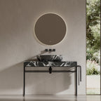 MonBlari Sculptural Marble Console Basin with Stainless Steel Frame & Towel Bar