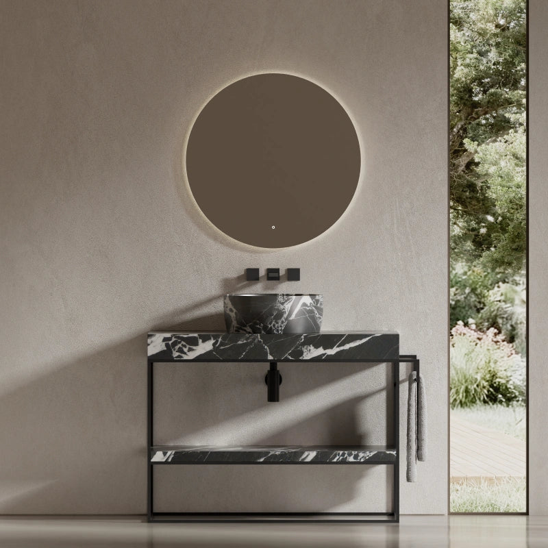 MonBlari Space-Saving Marble Console Basin with Stainless Steel Frame and Towel Holder