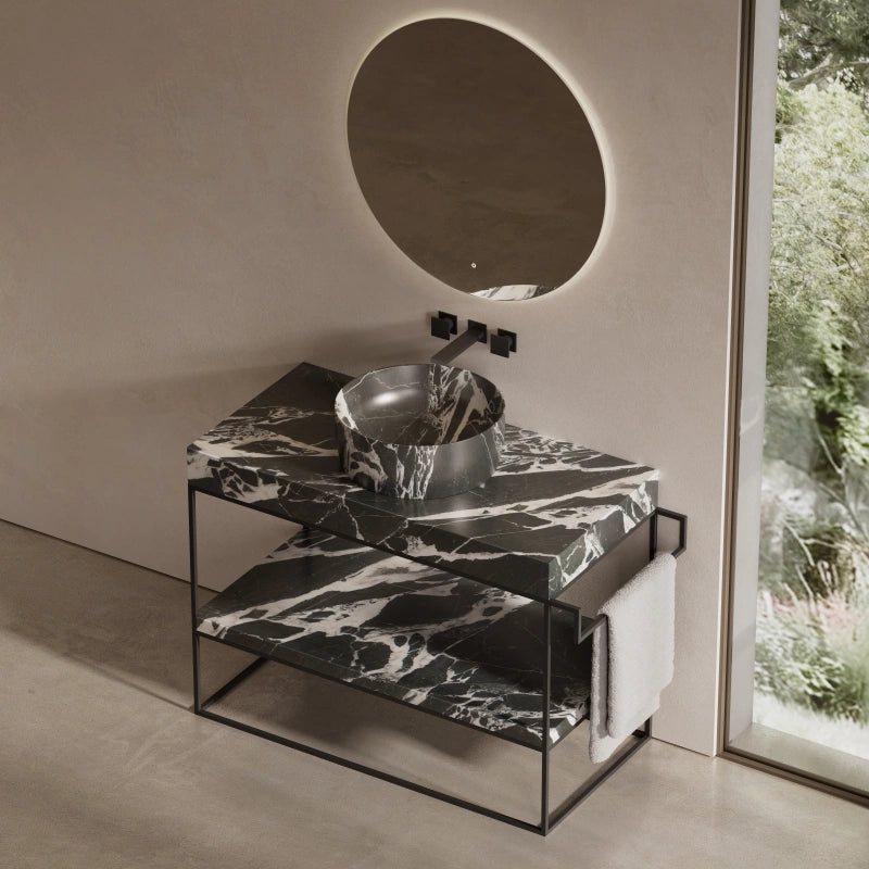 MonBlari Space-Saving Marble Console Basin with Stainless Steel Frame and Towel Holder
