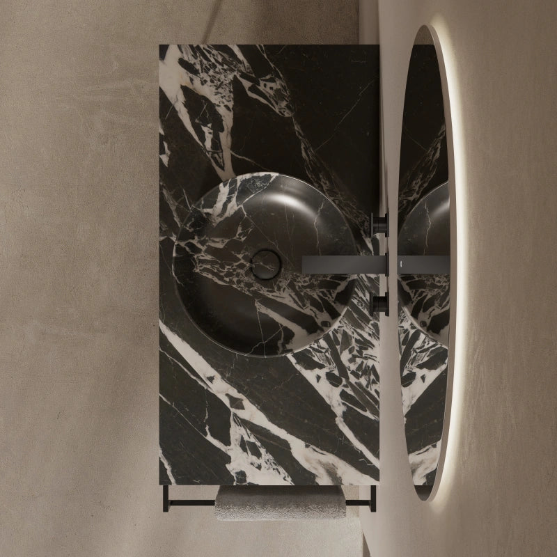MonBlari Space-Saving Marble Console Basin with Stainless Steel Frame and Towel Holder