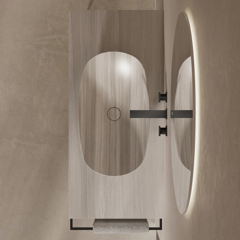 MonBlari White Wood Grain Marble Console Sink with Stainless Steel Frame & Integrated Towel Bar