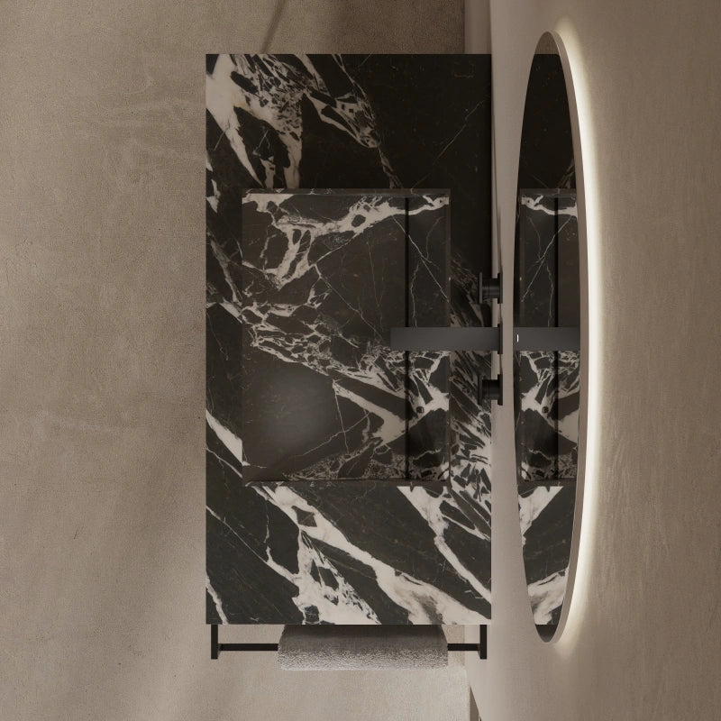 MonBlari Marble Rectangular Console Basin with Stainless Steel Frame and Towel Bar