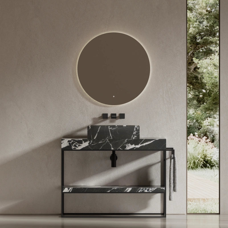 MonBlari Marble Rectangular Console Basin with Stainless Steel Frame and Towel Bar