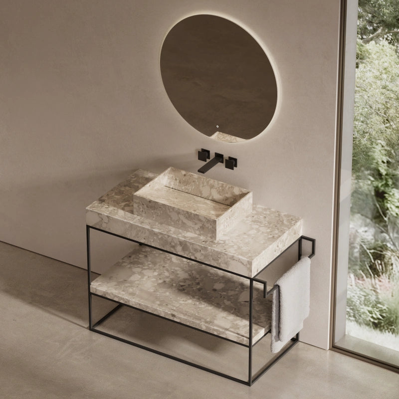 MonBlari 600mm Rectangular Marble Countertop Basin with Direct Drain