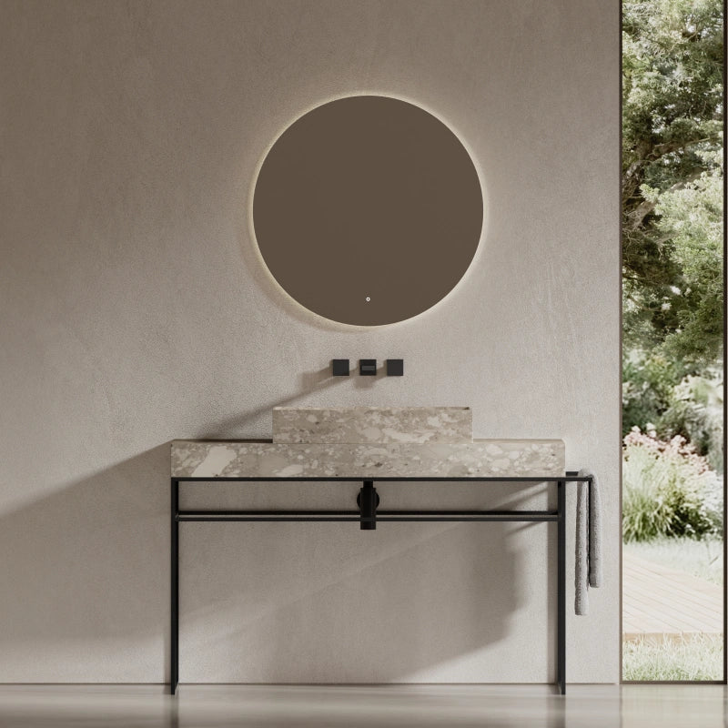 MonBlari Natural Marble Console Sink with Metal Frame and Towel Rail