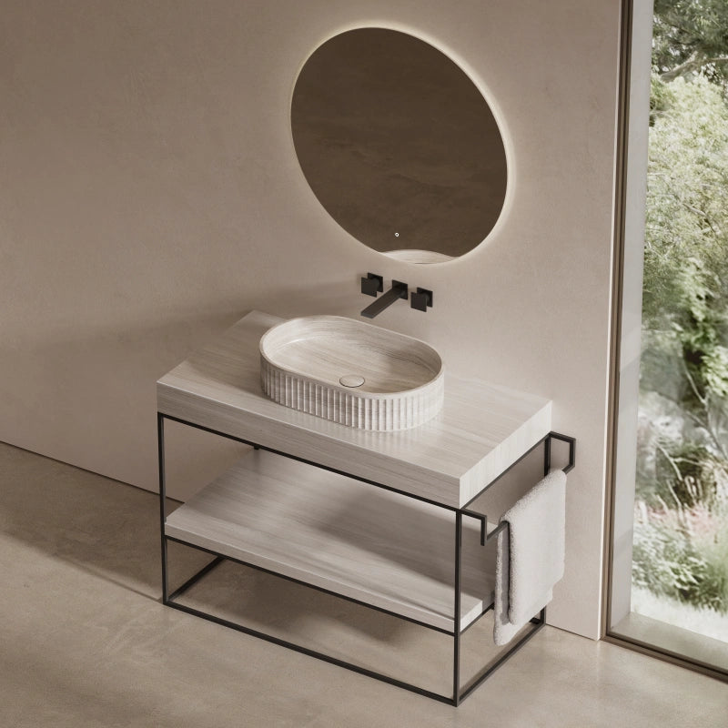 MonBlari Modern Oval Marble Console Basin with Architectural Stainless Steel Legs