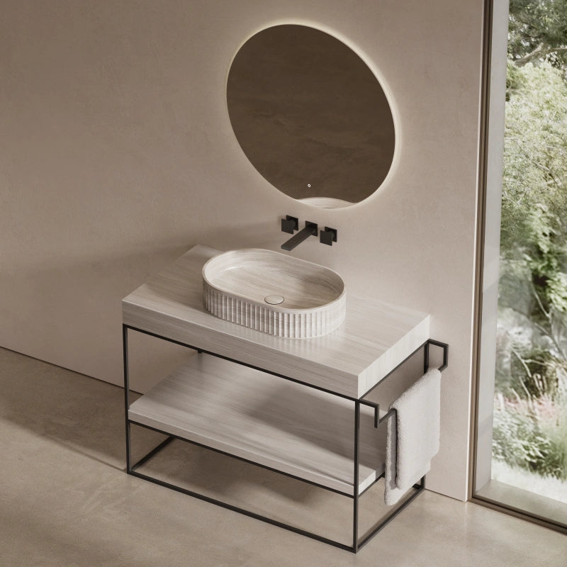 MonBlari Oval Natural Marble Countertop Fluted Washbasin 550mm