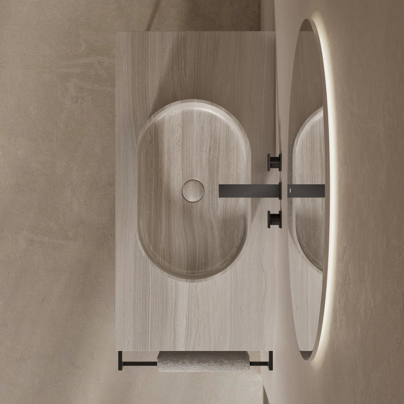 MonBlari Modern Oval Marble Console Basin with Architectural Stainless Steel Legs