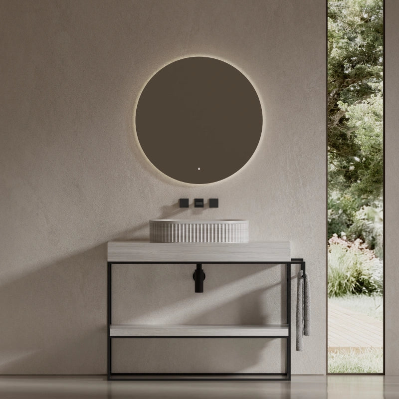 MonBlari Oval Natural Marble Countertop Fluted Washbasin 550mm