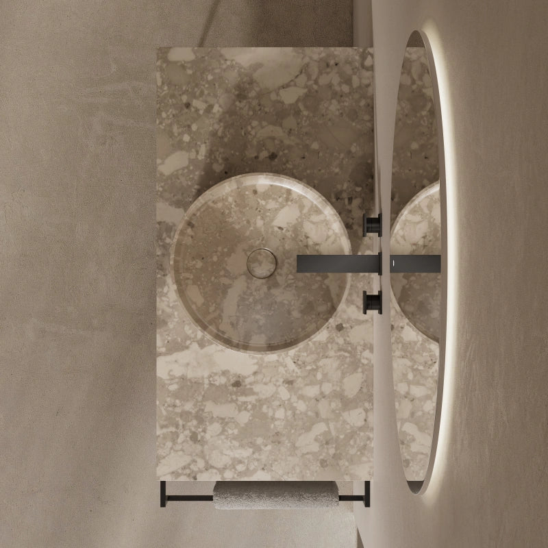 MonBlari Marble Fluted Console Basin with Stainless Steel Legs