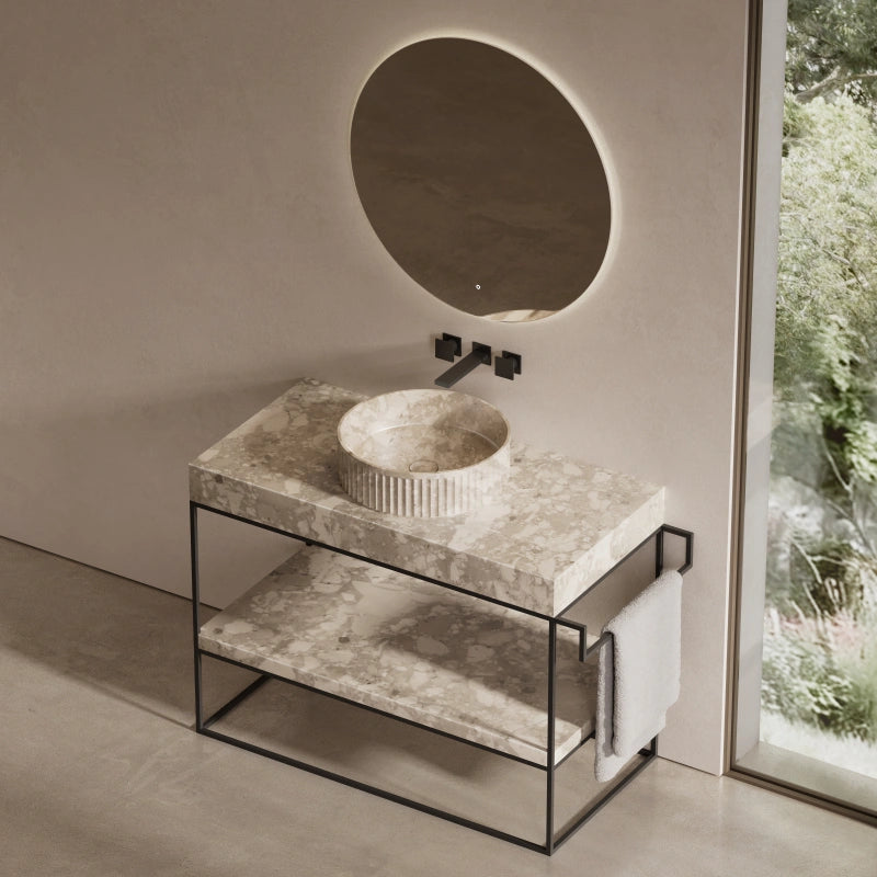 MonBlari Marble Fluted Console Basin with Stainless Steel Legs