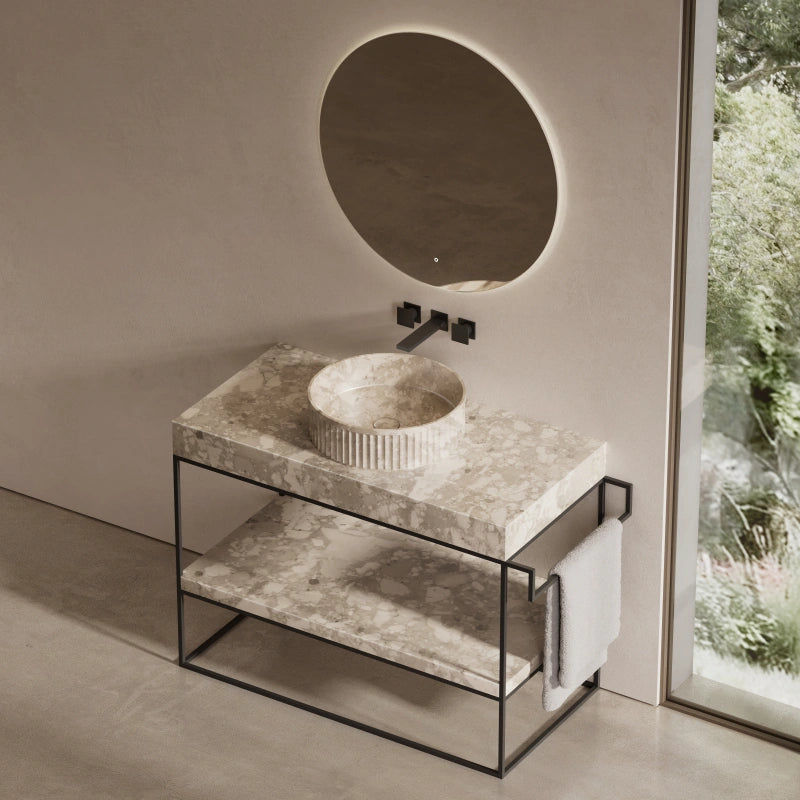 MonBlari Round Marble Fluted Countertop Vessl Wash Basin 400mm