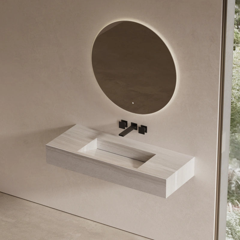 MonBlari 1000mm Large Rectangular Wall-Mounted Marble Sink for Luxury Bathrooms