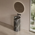 MonBlari Black Natural Marble Pedestal Washbasin for Luxury Bathroom 400mm