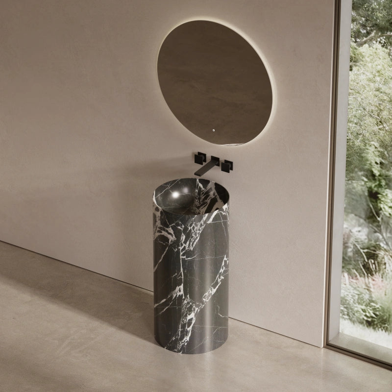 MonBlari Black Natural Marble Pedestal Washbasin for Luxury Bathroom 400mm