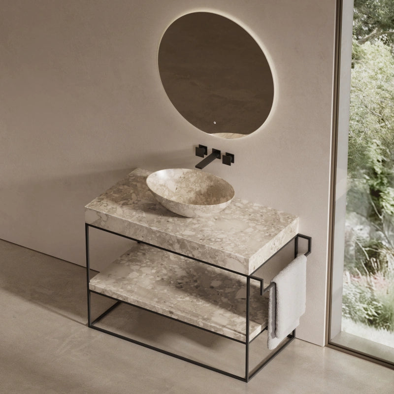 MonBlari Sculptural Oval Marble Countertop Vessel Basin for Ensuite 500mm