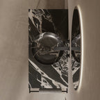 MonBlari Round Marble Console Basin with Sleek Stainless Steel Base