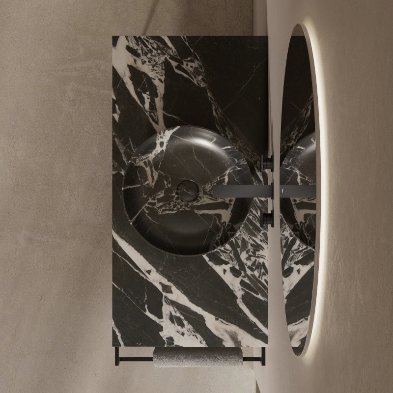 MonBlari Round Marble Console Basin with Sleek Stainless Steel Base