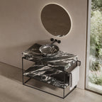 MonBlari Round Marble Console Basin with Sleek Stainless Steel Base