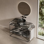 MonBlari Circular Marble Console Sink featuring a Streamlined Stainless Steel Stand