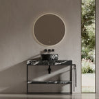 MonBlari Circular Marble Console Sink featuring a Streamlined Stainless Steel Stand