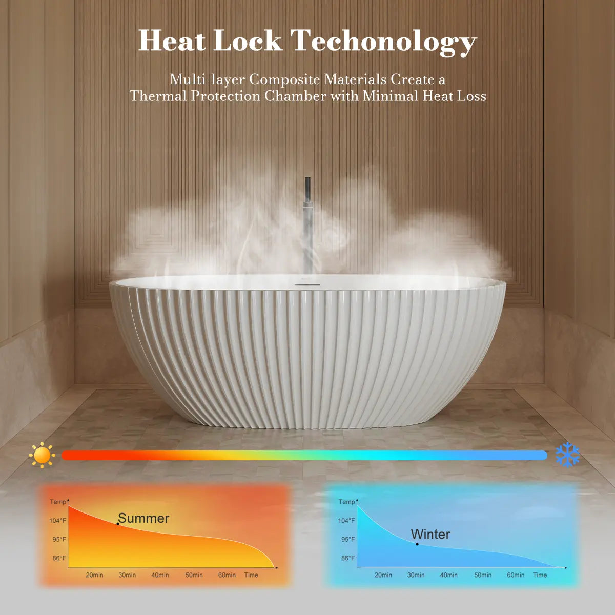 MonBlari MY‑66617 White Acrylic Freestanding Bathtub 1500mm-1700mm