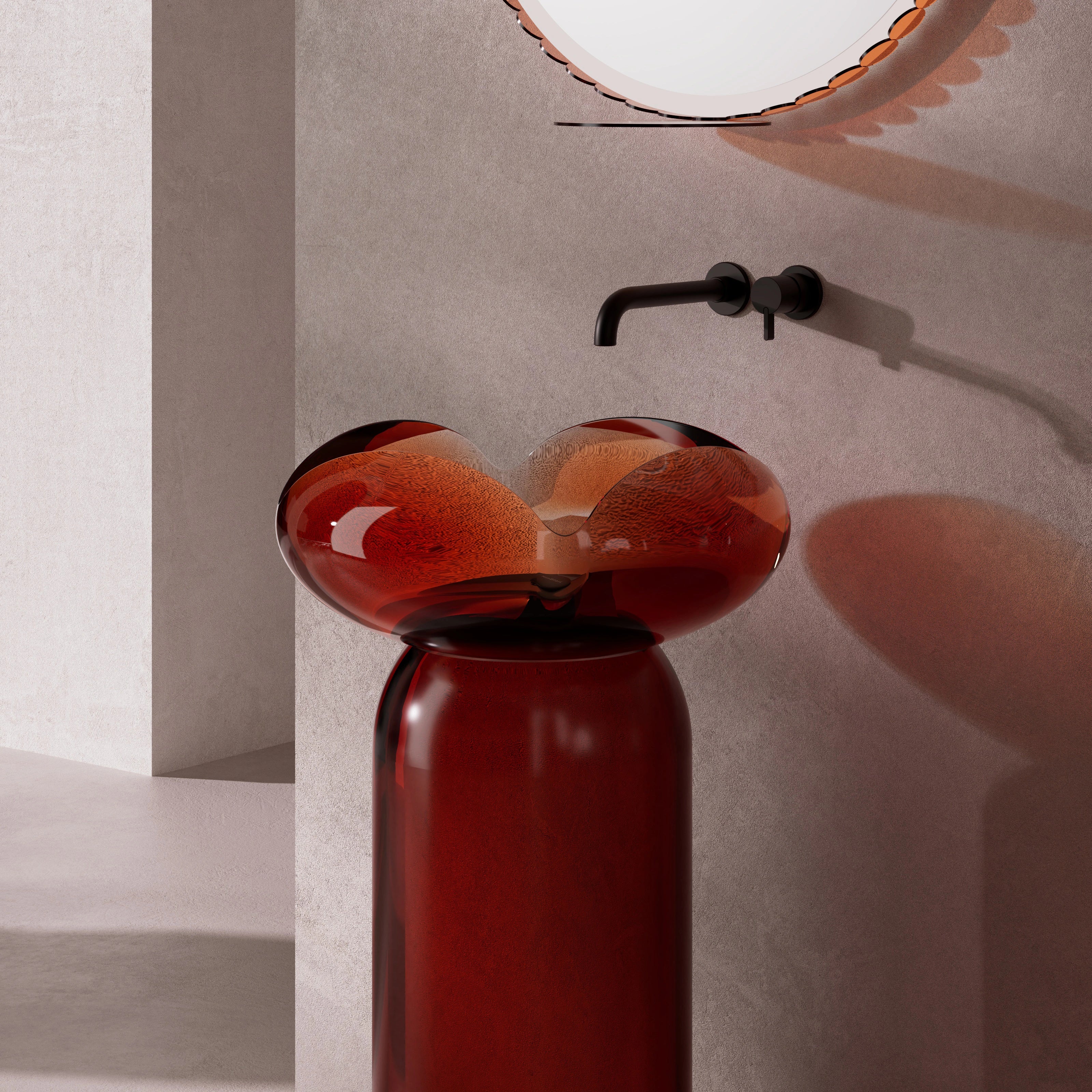 MonBlariFLOWERSeriesPetal-ShapedPedestalBasinSideViewClose-up-WineAmber-450x450x900mm